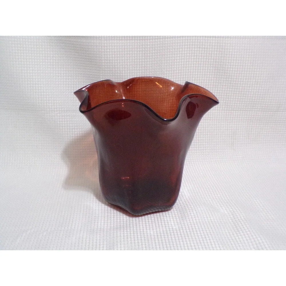 Glass Champagne Vase‎ Bucket Redish Brown Ruffle Folded Vase 54 Fl Ounces
